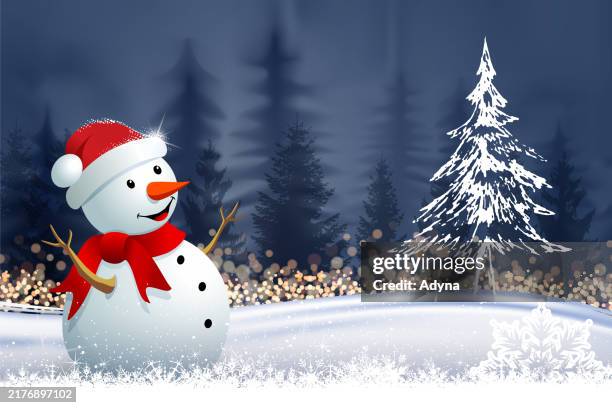 schnee winter-szene - schneemann stock-grafiken, -clipart, -cartoons und -symbole