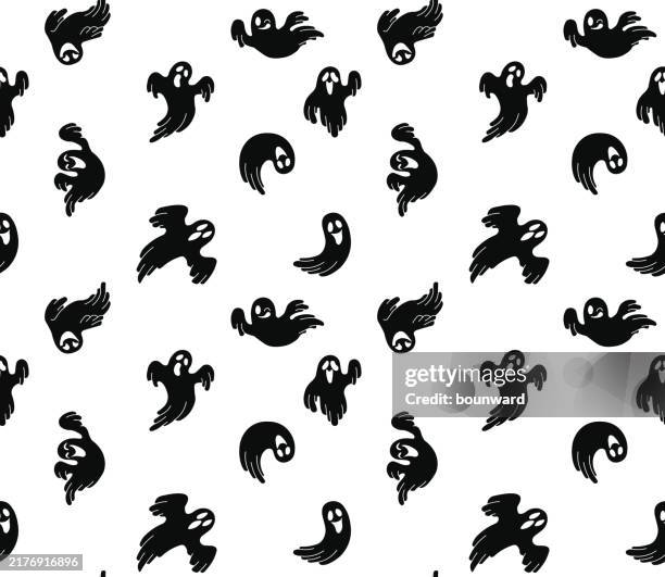 halloween seamless pattern. cute cartoon ghosts. vector - cute halloween pattern stock illustrations