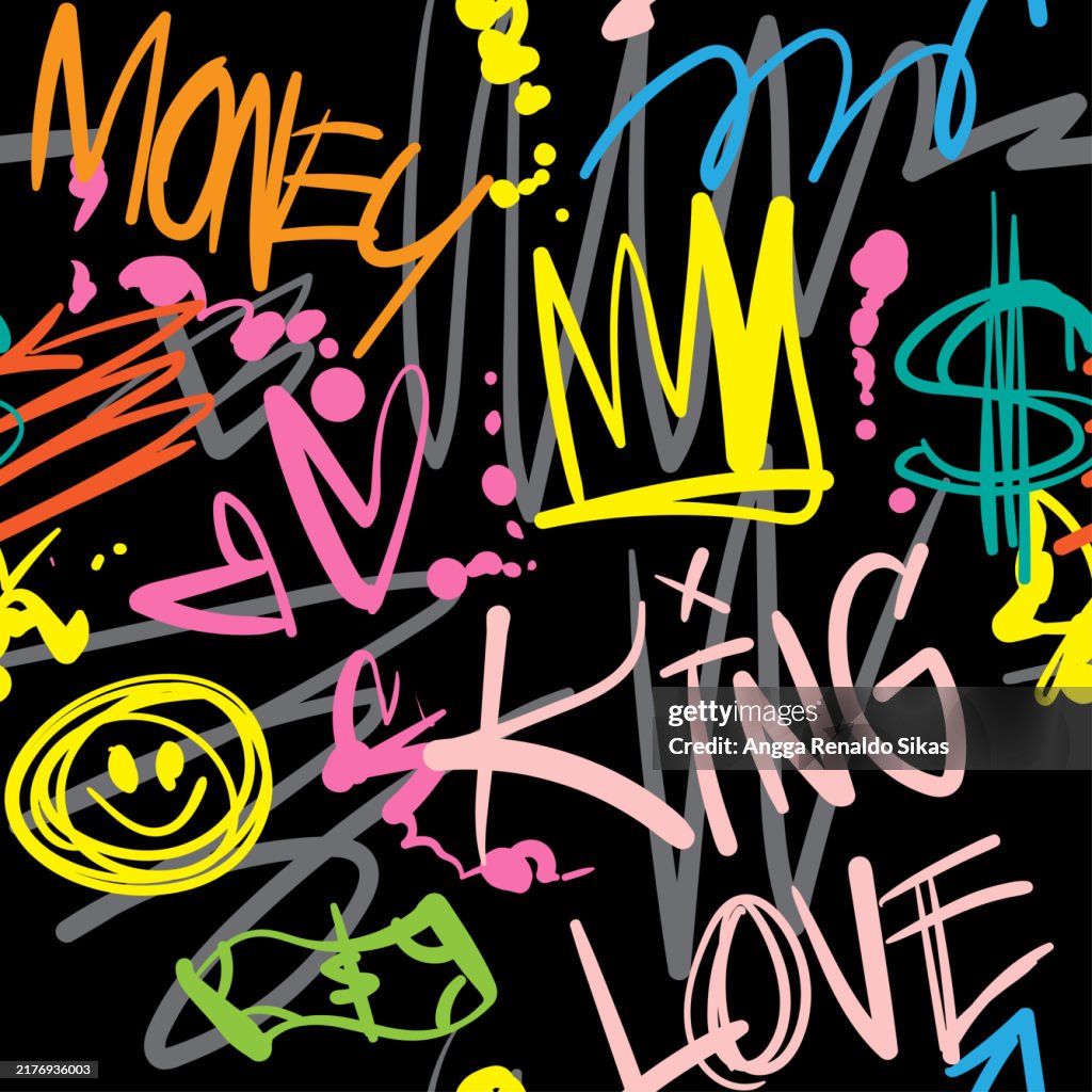 Funky Pattern Graphity Graffiti Funky Seamless Pattern Colorful Abstract Symbols And Slogan ...