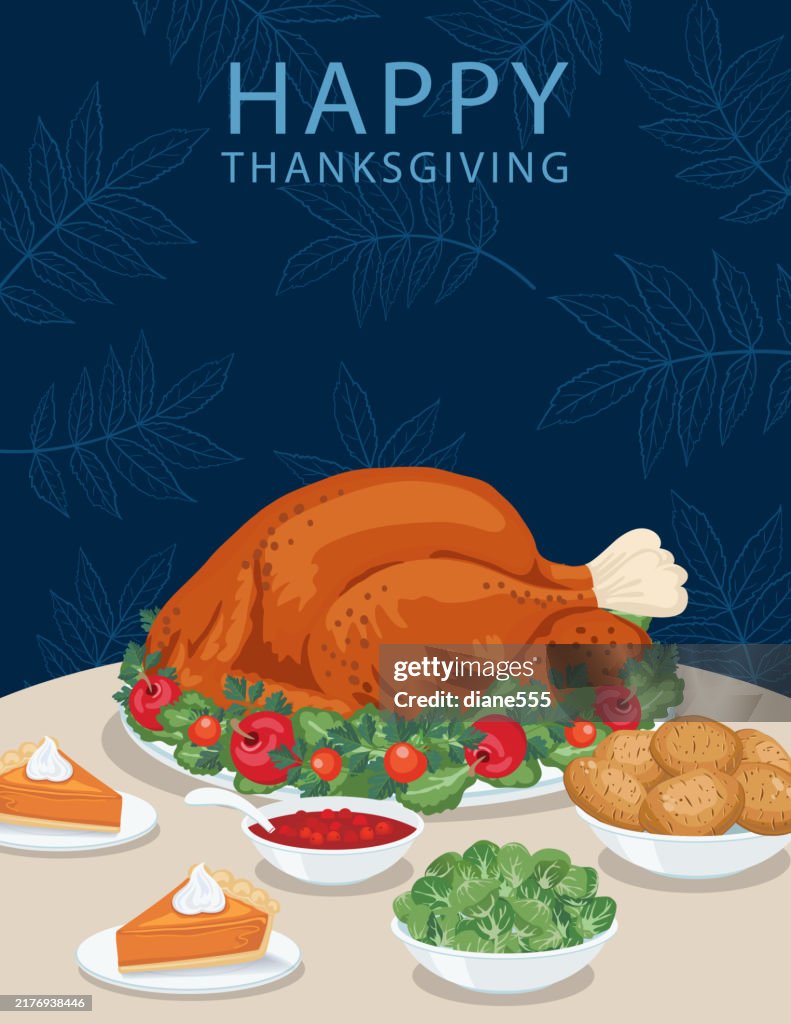 Fall Thanksgiving Turkey Dinner Table With Copy Space