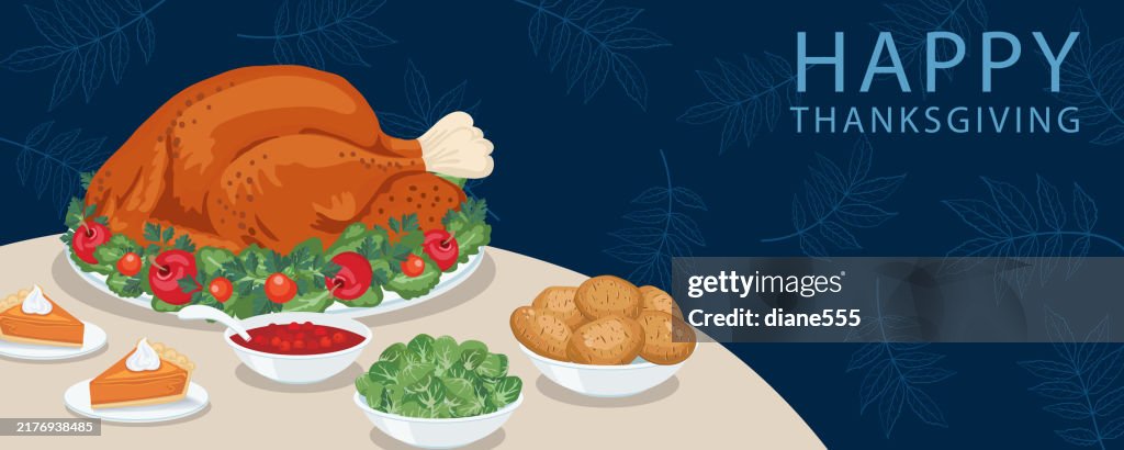 Fall Thanksgiving Turkey Dinner Table Web Banner With Copy Space