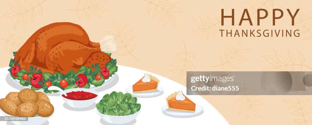 Fall Thanksgiving Turkey Dinner Table Web Banner With Copy Space