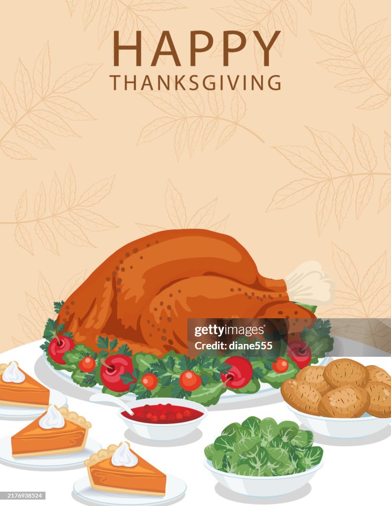 Fall Thanksgiving Turkey Dinner Table With Copy Space