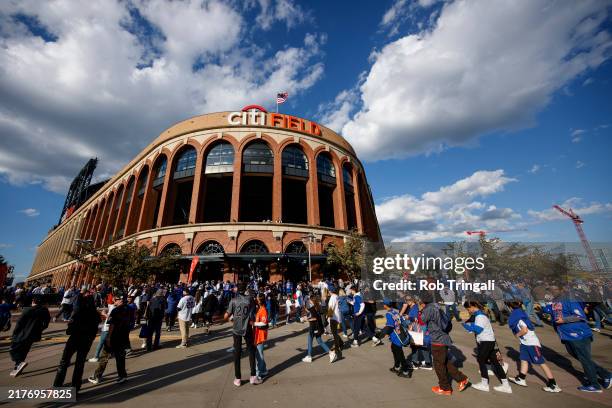 View of the facade of Citi Field prior to Game 4 of the Division Series presented by Booking.com between the Philadelphia Phillies and the New York...
