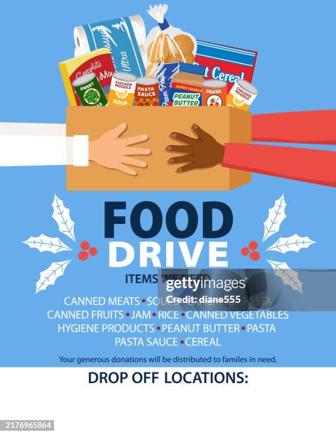ilustrações de stock, clip art, desenhos animados e ícones de food drive donation poster template - recolha-de-alimentos