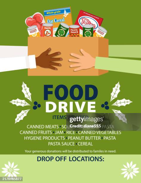 ilustrações de stock, clip art, desenhos animados e ícones de food drive donation poster template - recolha-de-alimentos