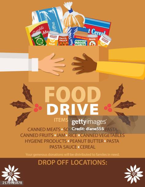 ilustrações de stock, clip art, desenhos animados e ícones de food drive donation poster template - recolha-de-alimentos