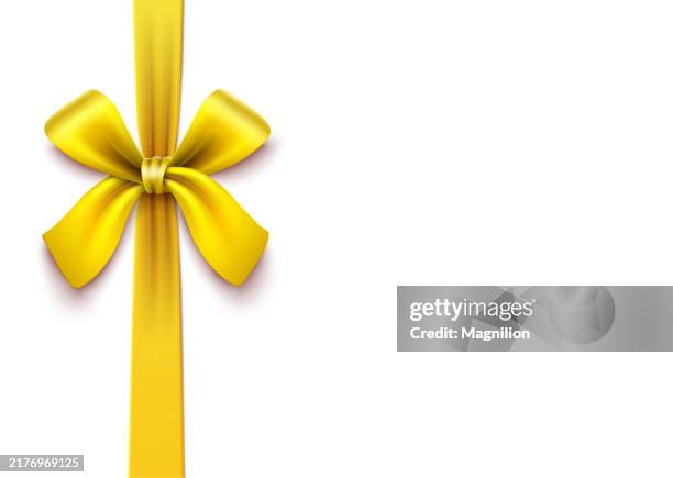 vertical glossy golden bow with ribbon, vector illustration - 3d white packaging stock illustrations