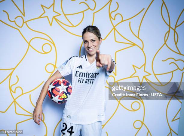 Melanie Leupolz of Real Madrid poses for a portrait during the Real Madrid CF Portrait Session nat on October 03, 2024 in Madrid, Spain.