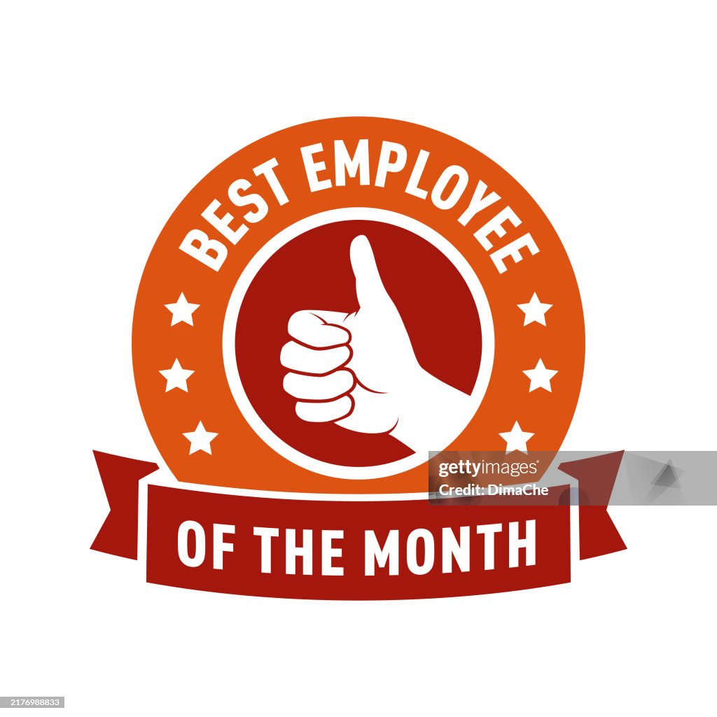 All Employees Lettering Best Employee Of The Month Round Emblem With Ribbon Below Best Seller ...
