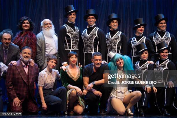 Spanish actor and director Antonio Banderas poses with the cast of his musical "Gypsy" during its presentation at Soho theatre in Malaga, southern...