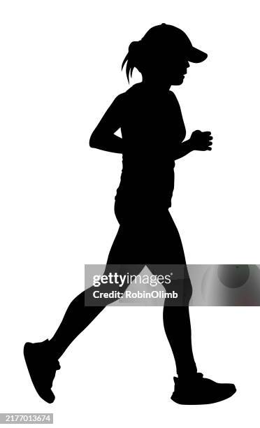 young woman jogging silhouette - running alone stock illustrations
