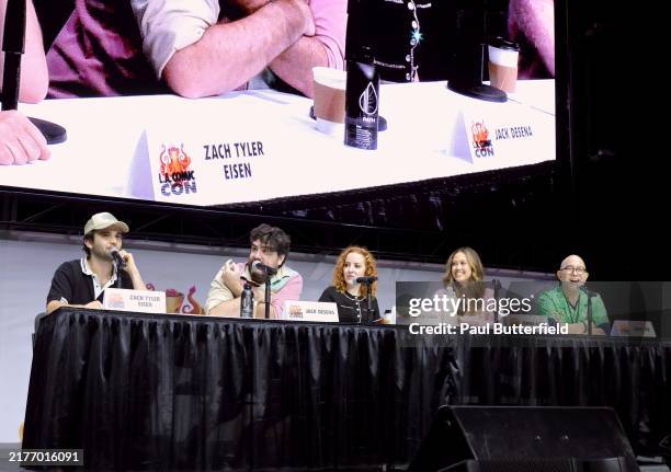 Zach Tyler Eisen, Jack De Sena, Olivia Hack, Jennie Kwan, and James Sie speak onstage for Nickelodeon's 'Avatar: The Last Airbender' panel during...