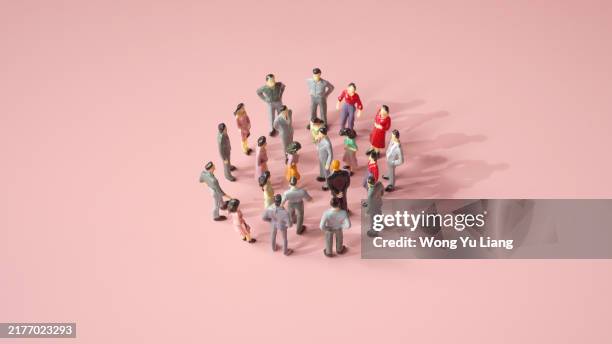 diversity and inclusion concept , view from top of various toy mini figures - prejudice stock pictures, royalty-free photos & images