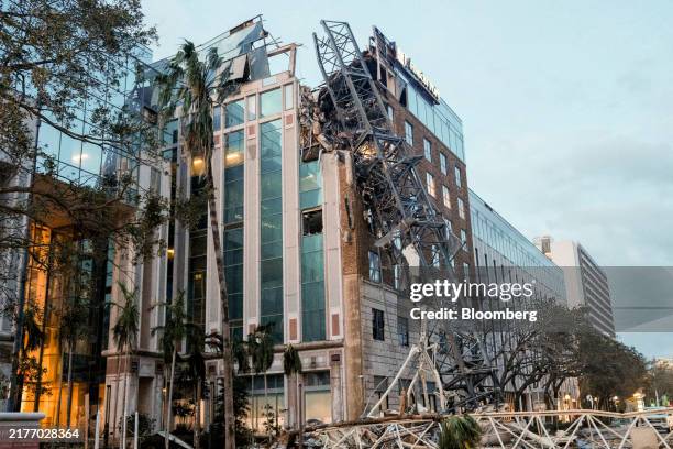 Property damage from a collapsed crane after Hurricane Milton made landfall in St. Petersburg, Florida, US, on Thursday, Oct. 10, 2024. More than 3...