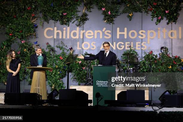 Kaley Cuoco, Paul S. Viviano and Chuck Lorre speak onstage during the Children's Hospital Los Angeles Gala 2024 at JW Marriott LA Live on October 05,...