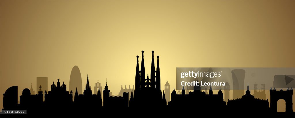 Barcelona Skyline Silhouette (All Buildings Are Complete and Moveable)