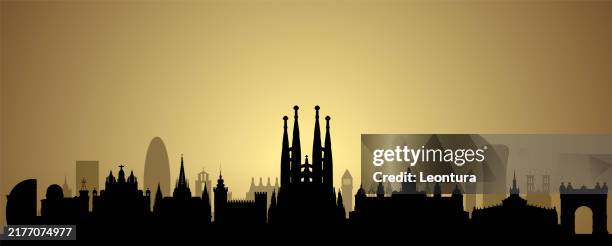 barcelona skyline silhouette (all buildings are complete and moveable) - arc de triomf barcelona stock illustrations