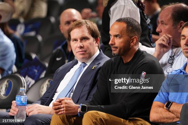 Patrick Dumont and Nico Harrison attend the game between the Memphis Grizzlies and the Dallas Mavericks during the 2024 NBA Preseason on October 7,...