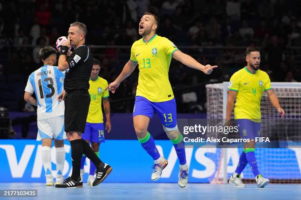 Rafael of Brazil celebrates scoring their second goal during the FIFA Futsal World Cup Uzbekistan 2024 Final between Brazil and Argentina at Humo...