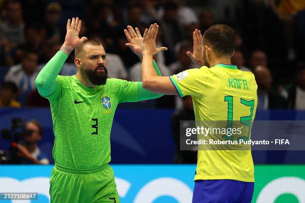 Willian of Brazil and Rafael of Brazil react during the FIFA Futsal World Cup Uzbekistan 2024 Final between Brazil and Argentina at Humo Arena on...