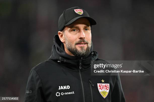 Sebastian Hoeness, Head Coach of VfB Stuttgart, looks on prior to the Bundesliga match between VfB Stuttgart and TSG 1899 Hoffenheim at MHPArena on...
