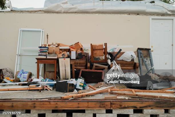 Damaged mobile home park after Hurricane Milton in St. Petersburg, Florida, US, on Thursday, Oct. 10, 2024. As skies began to clear across Florida...