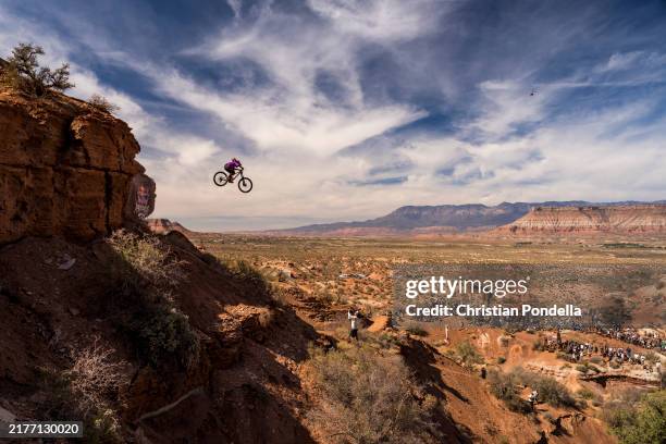 Chelsea Kimball of USA rides the course during the women's finals at the Red Bull Rampage on October 10, 2024 in Virgin, Utah.