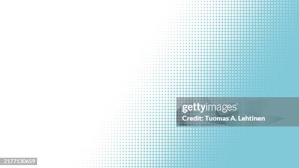 light blue halftone pattern on white background. - línea de puntos fotografías e imágenes de stock