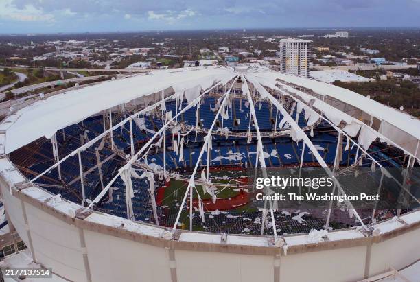 Hurricane Milton blew the roof off of Tropicana Field in St. Petersburg, FL, Thursday, October 10, 2024.