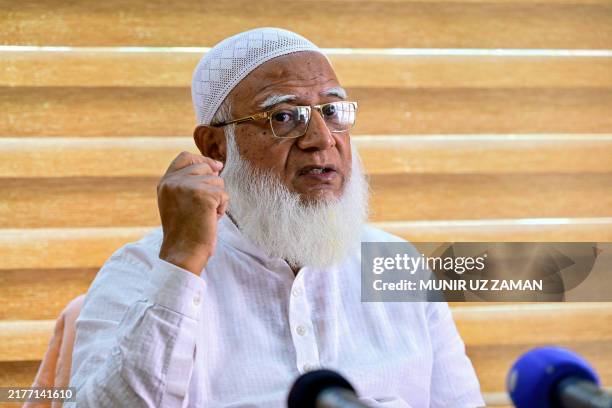 In this photograph taken on October 6 Shafiqur Rahman, a leader of Bangladesh's Jamaat-e-Islami party, speaks during an interview with AFP at his...