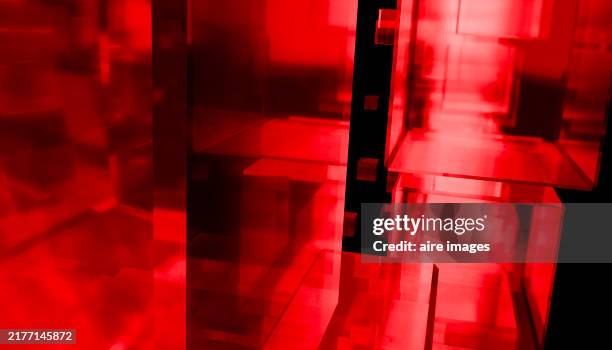 front view of a group of red vector cubes slowly falling on a black background 3d rendered image - ruby stock pictures, royalty-free photos & images