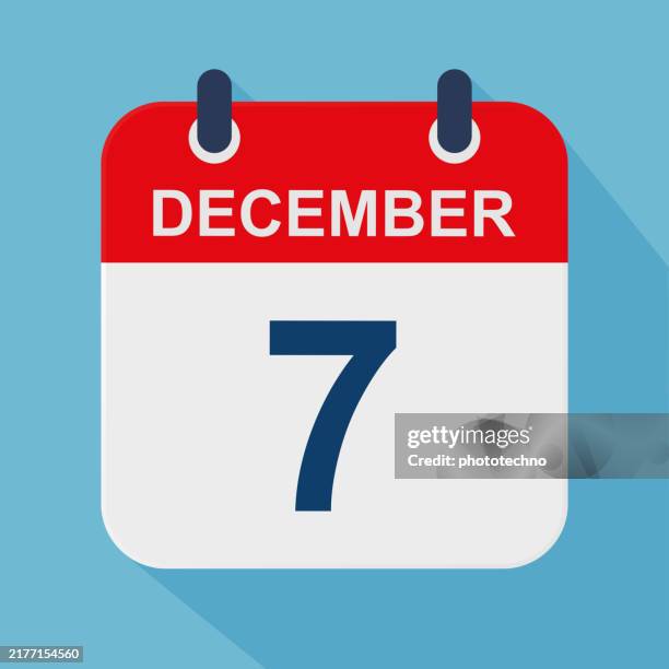 december 7 - daily calendar icon on blue background with shadow. - seven week old stock illustrations