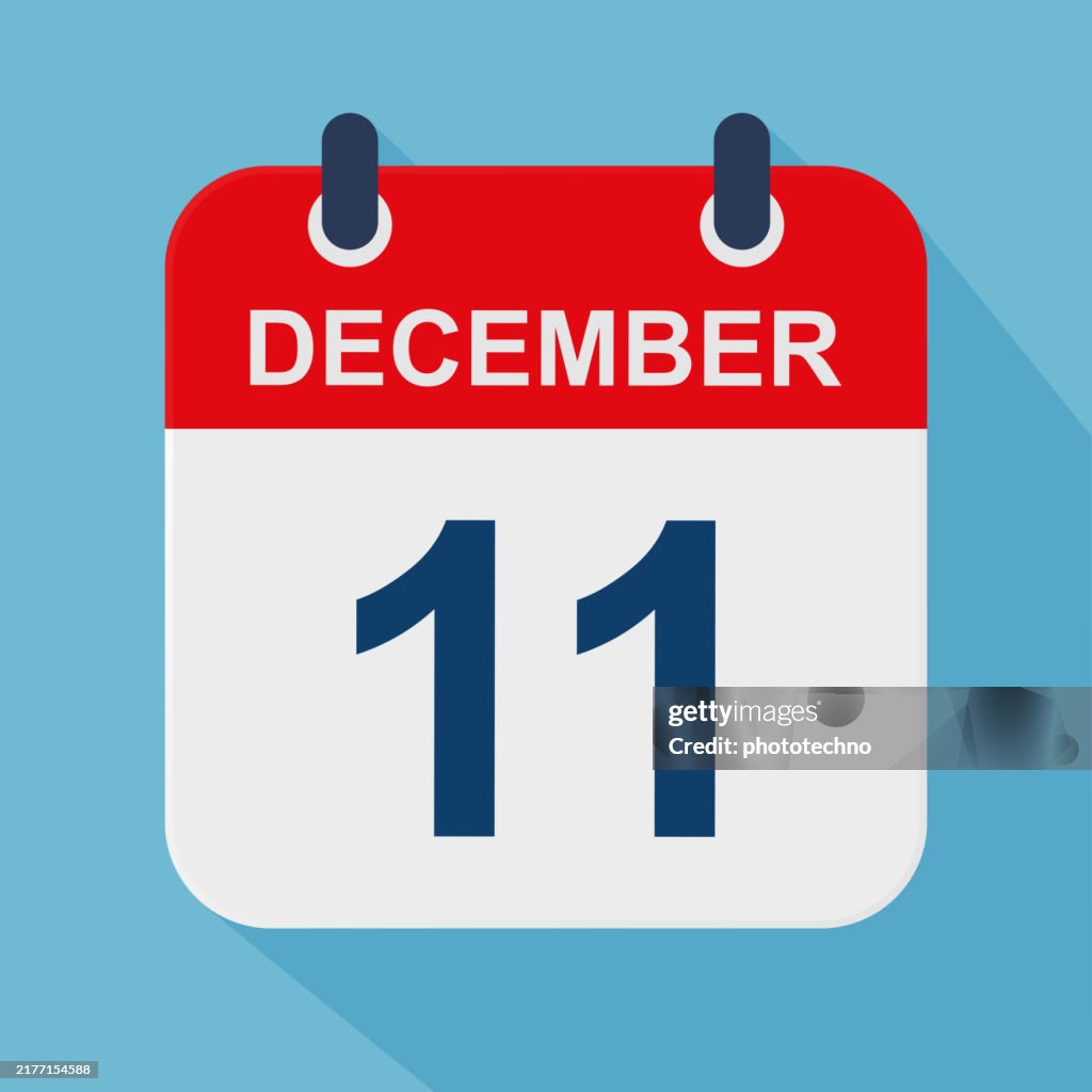 December 11 - Daily Calendar Icon on Blue background with shadow.