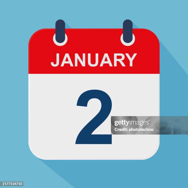january 2 - daily calendar icon on blue background with shadow. - second stock illustrations