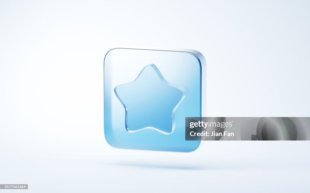 Transparent blue glass icon, 3d rendering.