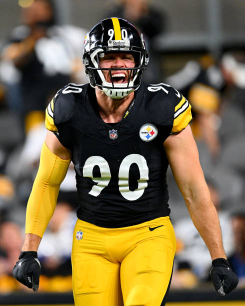Watt of the Pittsburgh Steelers takes the field prior to the game against the Dallas Cowboys at Acrisure Stadium on October 06, 2024 in Pittsburgh,...