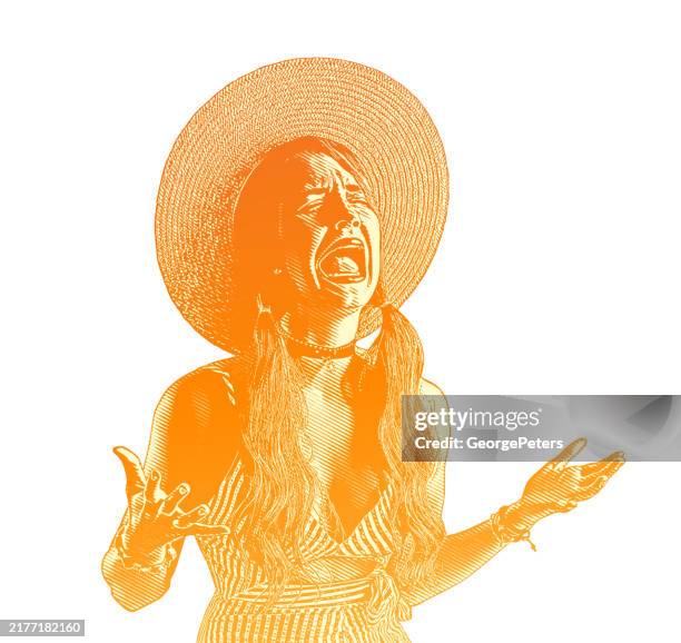 boho, hippie woman crying - spilled milk stock illustrations