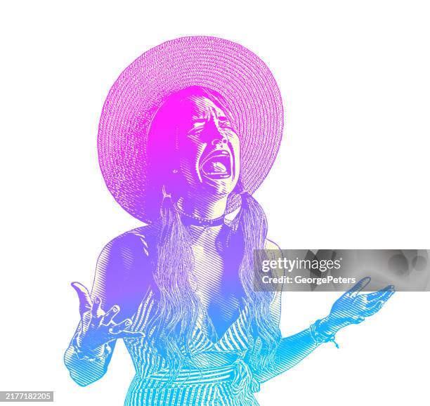 boho, hippie woman crying - spilled milk stock illustrations