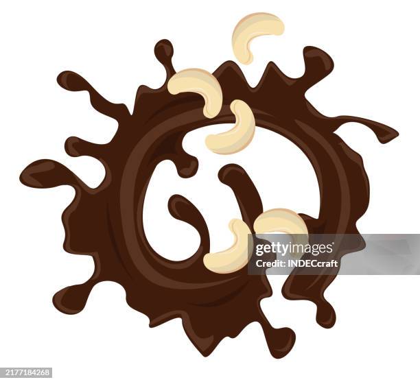 chocolate splash with cashew nut - cashews stock illustrations