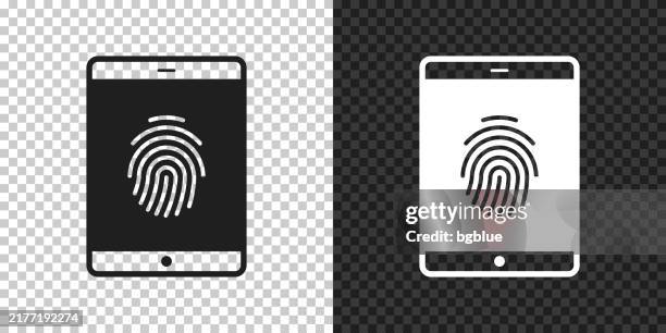 tablet pc with fingerprint. icon for design on blank background - handheld barcode scanner stock illustrations
