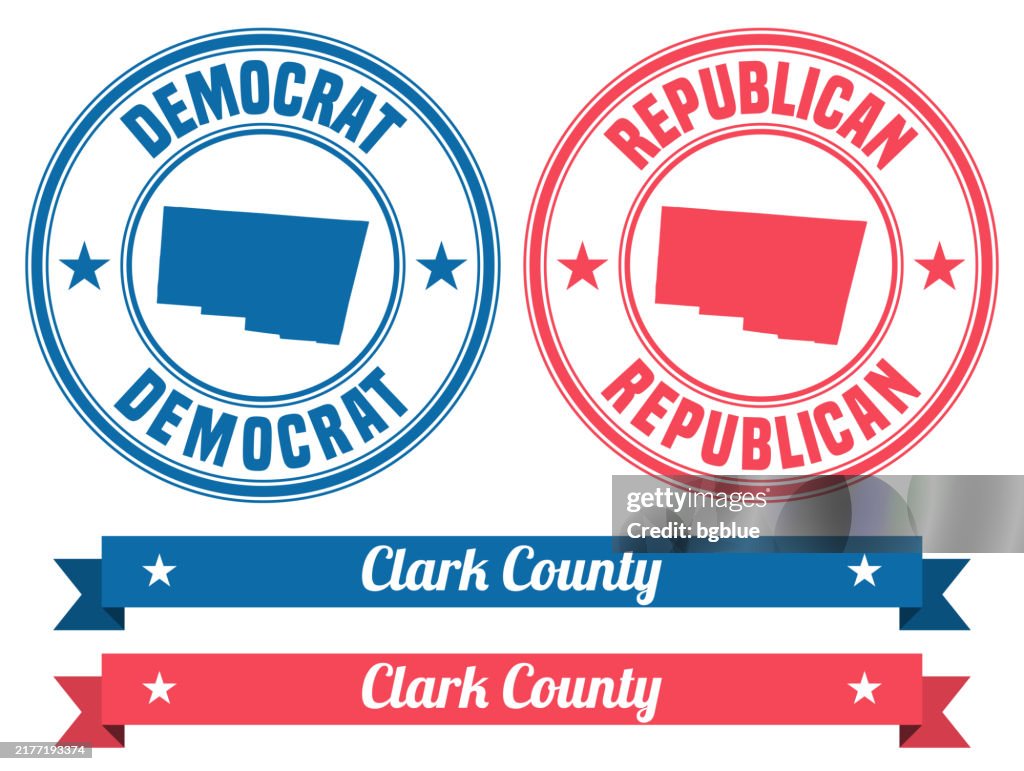 Clark County, Ohio. Map on rubber stamp with banner