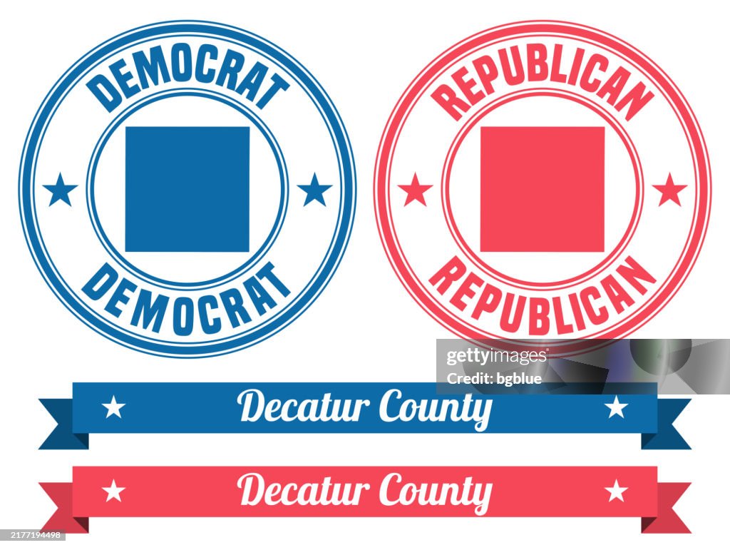 Decatur County, Kansas. Map on rubber stamp with banner