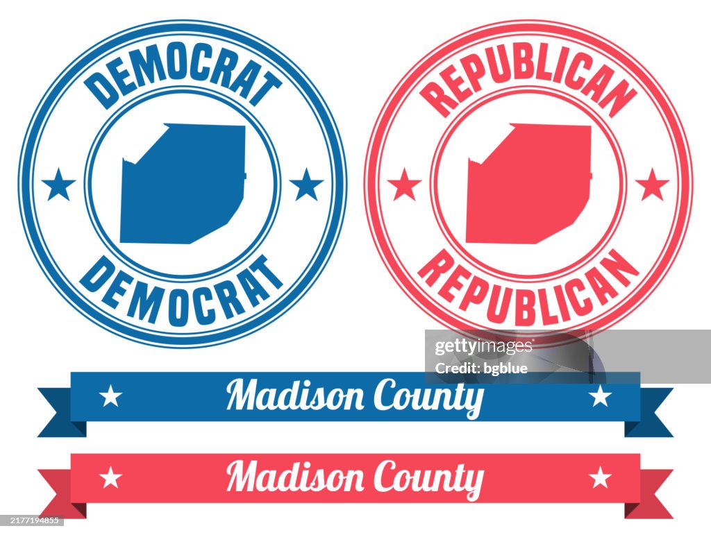 Madison County, Tennessee. Map on rubber stamp with banner