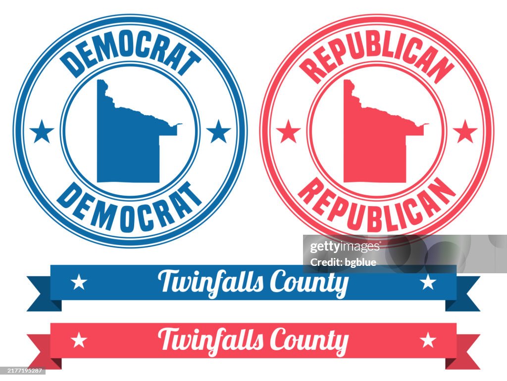 Twinfalls County, Idaho. Map on rubber stamp with banner