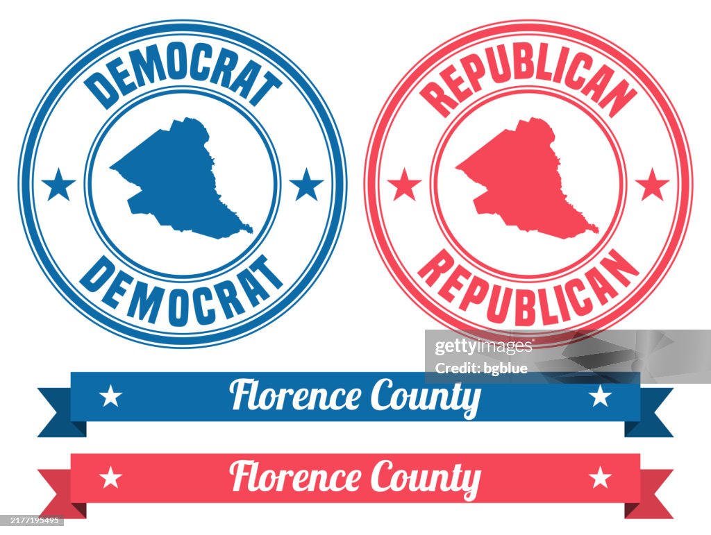 Florence County, South Carolina. Map on rubber stamp with banner