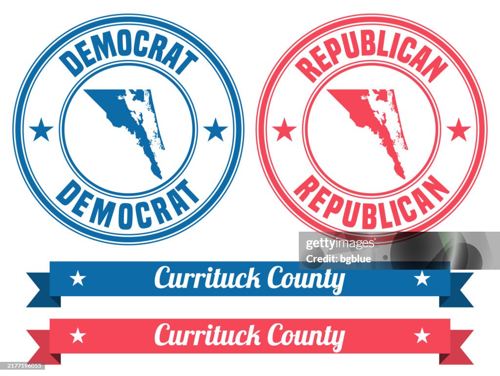 Currituck County, North Carolina. Map on rubber stamp with banner