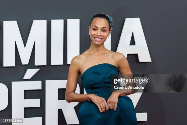 Zoe Saldana attends the premiere of 'Emilia Perez' during the 68th BFI London Film Festival at the Royal Festival Hall in London, United Kingdom on...