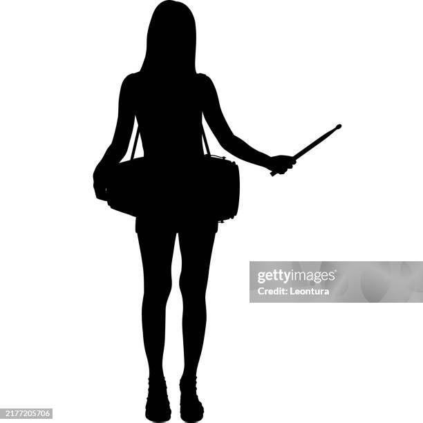 female drummer silhouette - playing drums stock illustrations