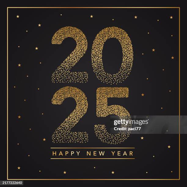 Happy New Year 2025 Greeting Card On Black Background With Number In